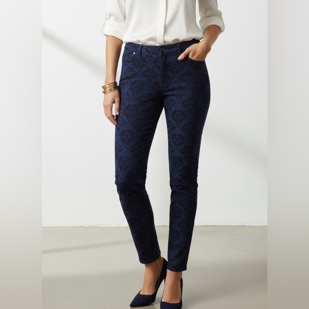 Per Se Carlisle Stephanie Sculpted Brocade Pants Mid-rise size 4 Jacard blue